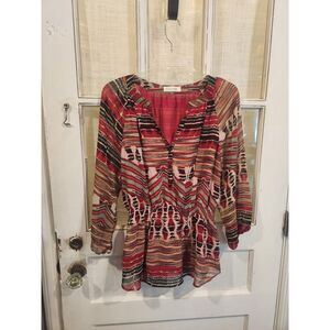 Calvin Klein Multi Colored 3/4 Sleeve Women's Blouse Size Small‎
